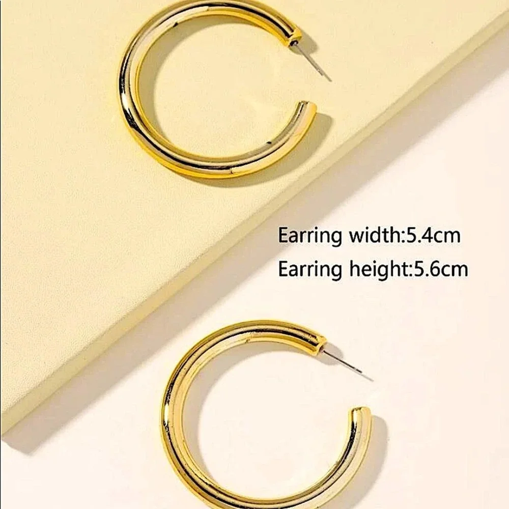 NEW GOLD PLATED SOLID HOOP EARRINGS 2.12”